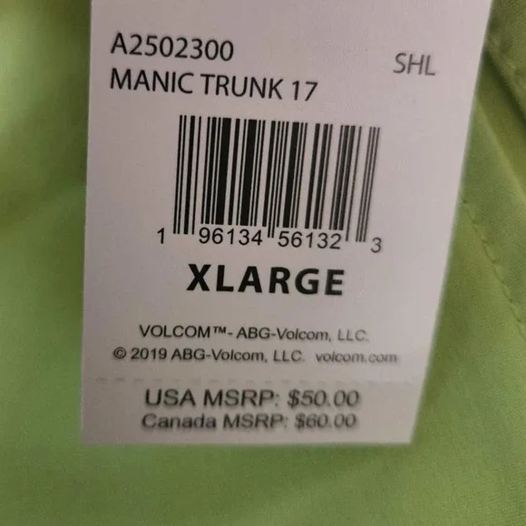 Volcom Manic Trunks Men XL Green Drawstring Swim Shorts Casual Activewear Pocket - Picture 12 of 15